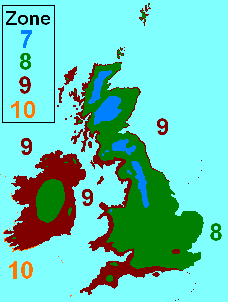 USDA Zones for the UK and Ireland